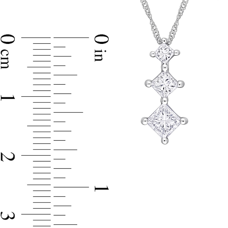 0.80 CT. T.W. Princess-Cut Diamond Three-Stone Pendant in 14K White Gold – 17”