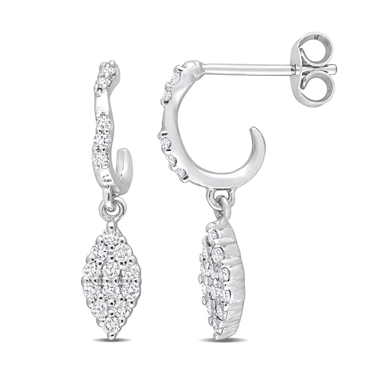 0.37 CT. T.W. Multi-Diamond J-Hoop Dangle Earrings in 14K White Gold