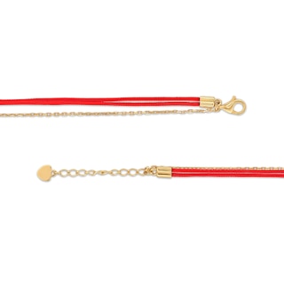 Red Nylon Thread with Bead Trio Cable Chain Bracelet in Hollow 14K Gold - 8"