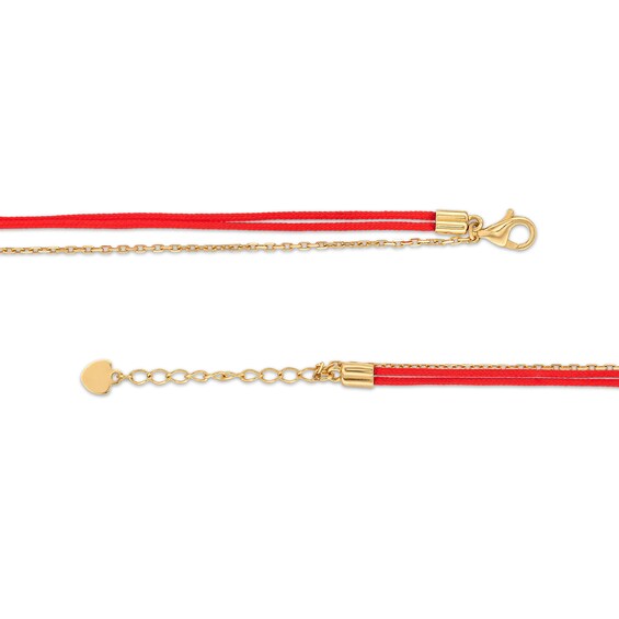 Red Nylon Thread with Bead Trio Cable Chain Bracelet in Hollow 14K Gold - 8"