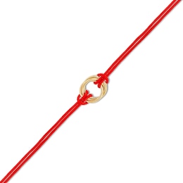 Red Nylon Strand with Triple Circle Adjustable Bracelet in 14K Gold - 7.5&quot;