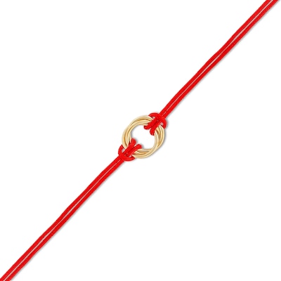 Red Nylon Strand with Triple Circle Adjustable Bracelet in 14K Gold - 7.5"