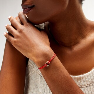 Red Nylon Strand with Triple Circle Adjustable Bracelet in 14K Gold - 7.5"