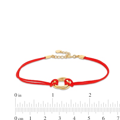 Red Nylon Strand with Triple Circle Adjustable Bracelet in 14K Gold - 7.5"