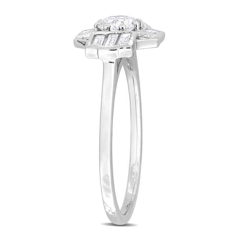 0.72 CT. T.W. Diamond Octagonal Frame Collar Engagement Ring in 14K White Gold|Peoples Jewellers
