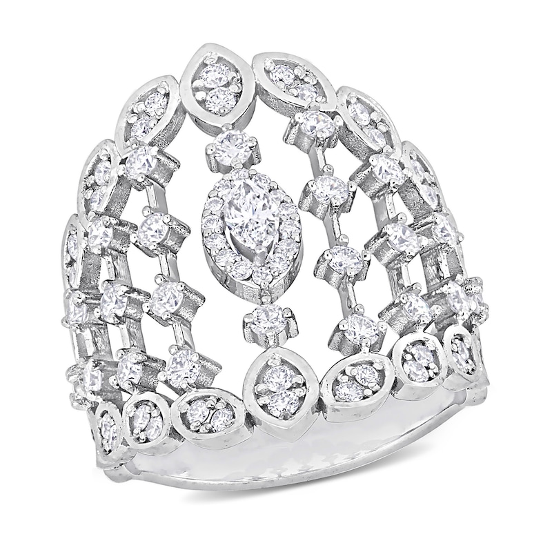 1.20 CT. T.W. Diamond Multi-Row Column Leaf-Edge Ring in 14K White Gold