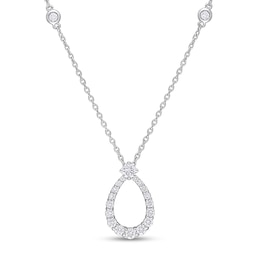 0.43 CT. T.W. Diamond Graduated Open Teardrop Station Necklace in 14K White Gold - 17.5&quot;