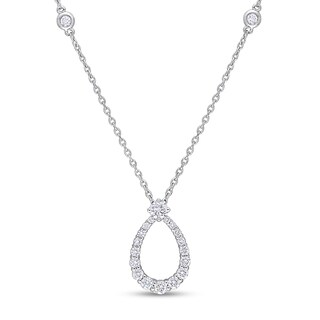 0.43 CT. T.W. Diamond Graduated Open Teardrop Station Necklace in 14K White Gold - 17.5"