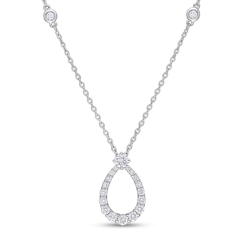 0.43 CT. T.W. Diamond Graduated Open Teardrop Station Necklace in 14K White Gold - 17.5"|Peoples Jewellers