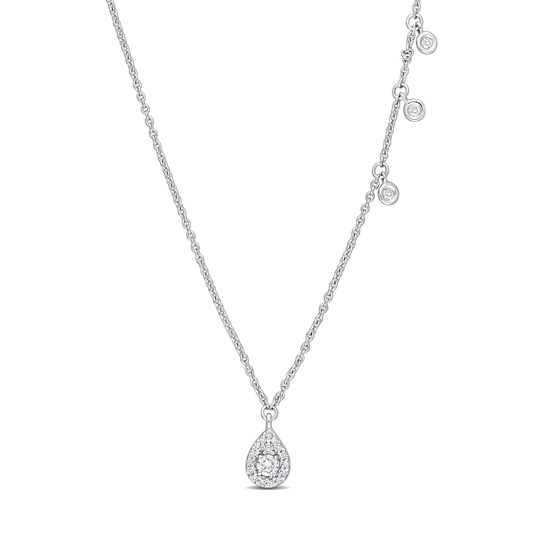 0.19 CT. T.W. Diamond Teardrop Three Stone Station Necklace in 14K White Gold - 17"|Peoples Jewellers