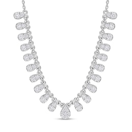 0.78 CT. T.W. Pear-Shaped Multi-Diamond Station Necklace in 14K White Gold - 17&quot;