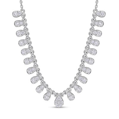 0.78 CT. T.W. Pear-Shaped Multi-Diamond Station Necklace in 14K White Gold - 17"