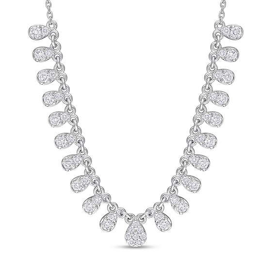 0.78 CT. T.W. Pear-Shaped Multi-Diamond Station Necklace in 14K White Gold - 17"