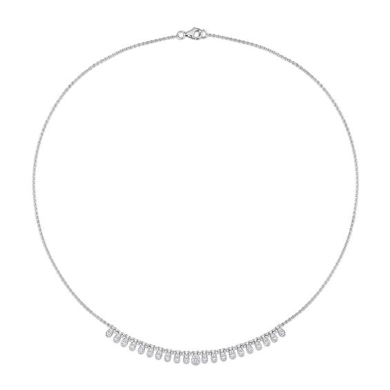 0.78 CT. T.W. Pear-Shaped Multi-Diamond Station Necklace in 14K White Gold - 17"