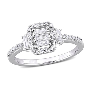 0.37 CT. T.W. Emerald-Shaped Multi-Diamond Collar Engagement Ring in 10K White Gold