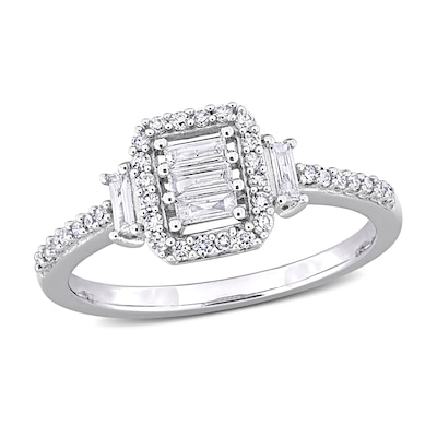 0.37 CT. T.W. Emerald-Shaped Multi-Diamond Collar Engagement Ring in 10K White Gold