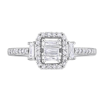 0.37 CT. T.W. Emerald-Shaped Multi-Diamond Collar Engagement Ring in 10K White Gold