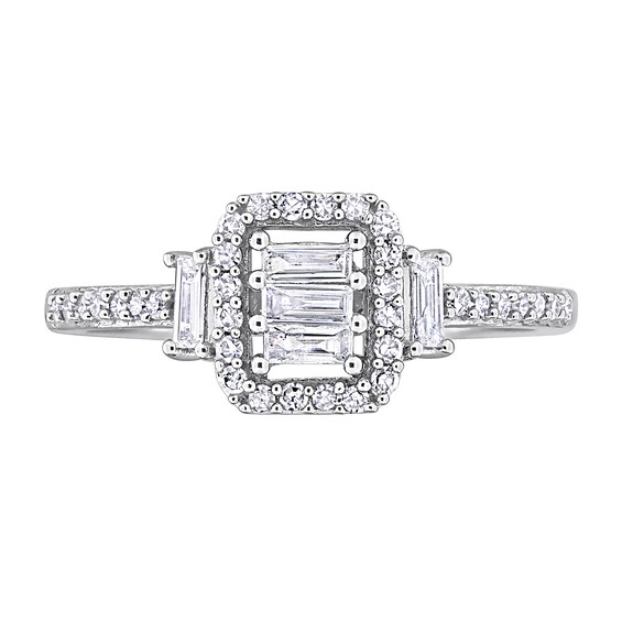 0.37 CT. T.W. Emerald-Shaped Multi-Diamond Collar Engagement Ring in 10K White Gold