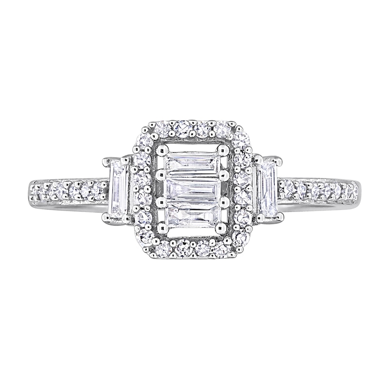 0.37 CT. T.W. Emerald-Shaped Multi-Diamond Collar Engagement Ring in 10K White Gold|Peoples Jewellers