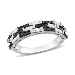 0.60 CT. T.W. Black and White Diamond Alternating Triple Row Band in 14K White Gold