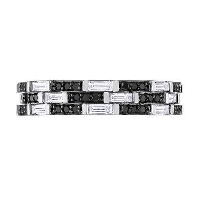 0.60 CT. T.W. Black and White Diamond Alternating Triple Row Band in 14K White Gold