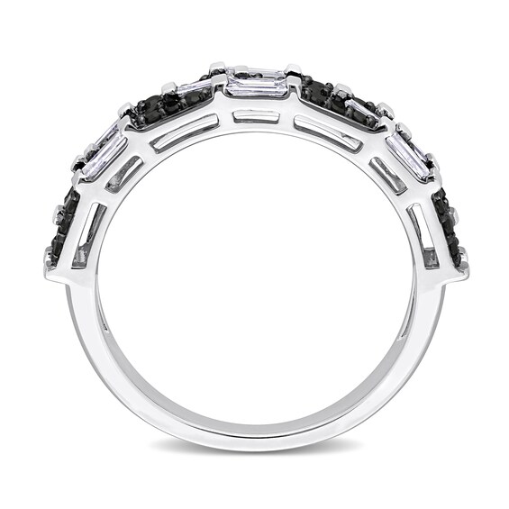 0.60 CT. T.W. Black and White Diamond Alternating Triple Row Band in 14K White Gold