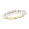 Thumbnail Image 0 of Freshwater Cultured Pearl and 0.16 CT. T.W. Diamond Double Row Ring in 14K Gold