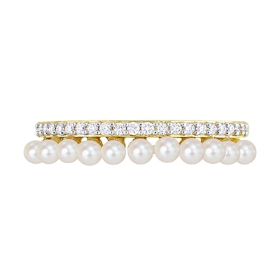 Freshwater Cultured Pearl and 0.16 CT. T.W. Diamond Double Row Ring in 14K Gold