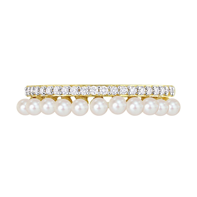 Freshwater Cultured Pearl and 0.16 CT. T.W. Diamond Double Row Ring in 14K Gold