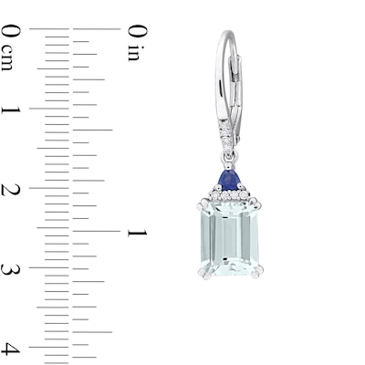 Emerald-Cut Aquamarine, Blue Sapphire and 0.08 CT. T.W. Diamond Stacked Drop Earrings in Sterling Silver