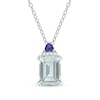 Emerald-Cut Aquamarine, Blue Sapphire and Diamond Accent Stacked Pendant in Sterling Silver