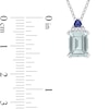 Emerald-Cut Aquamarine, Blue Sapphire and Diamond Accent Stacked Pendant in Sterling Silver