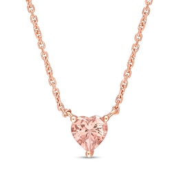 5.0mm Heart-Shaped Morganite Solitaire Necklace in 14K Rose Gold - 16&quot;