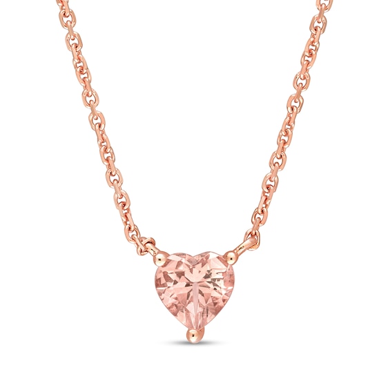 5.0mm Heart-Shaped Morganite Solitaire Necklace in 14K Rose Gold - 16"