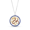 Thumbnail Image 0 of Garnet and Blue Lab-Created Sapphire Dragon Circle Pendant in Sterling Silver and 10K Gold - 18”