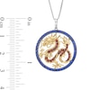 Thumbnail Image 2 of Garnet and Blue Lab-Created Sapphire Dragon Circle Pendant in Sterling Silver and 10K Gold - 18”