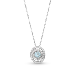 Aquamarine and White Lab-Created Sapphire Oval Spiral Necklace in Sterling Silver - 18”
