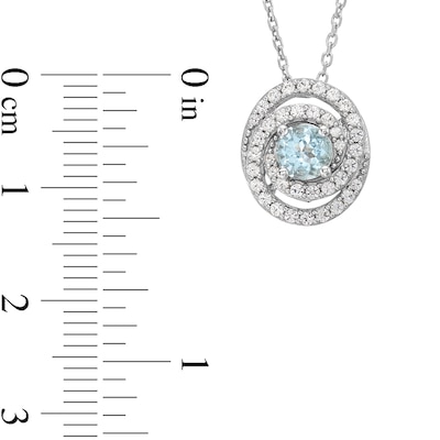 Aquamarine and White Lab-Created Sapphire Oval Spiral Necklace in Sterling Silver - 18”