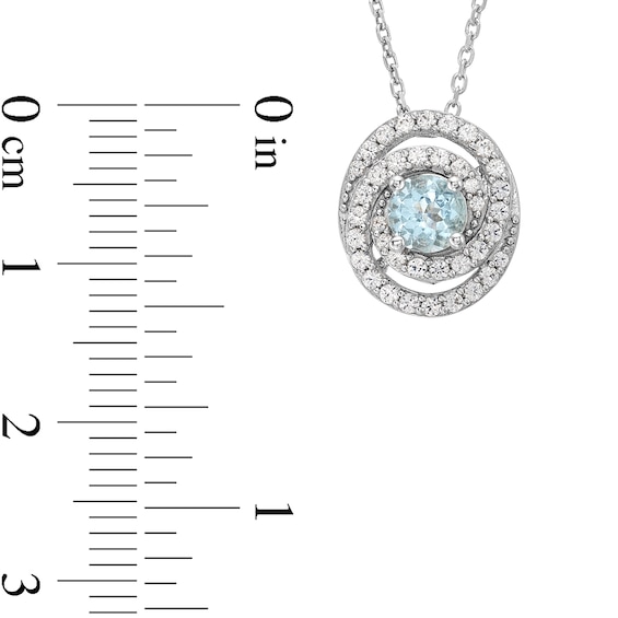 Aquamarine and White Lab-Created Sapphire Oval Spiral Necklace in Sterling Silver - 18”