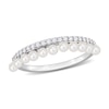 Thumbnail Image 0 of 2.0-2.5mm Freshwater Cultured Pearl and 0.16 CT. T.W. Diamond Double Row Ring in 14K White Gold