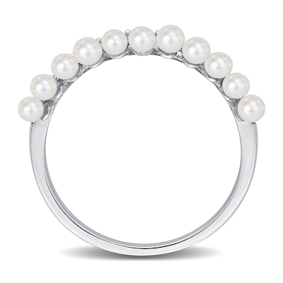 2.0-2.5mm Freshwater Cultured Pearl and 0.16 CT. T.W. Diamond Double Row Ring in 14K White Gold