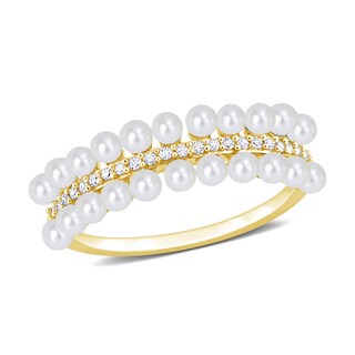 2.0-2.5mm Freshwater Cultured Pearl and 0.11 CT. T.W. Diamond Ring in 10K Gold