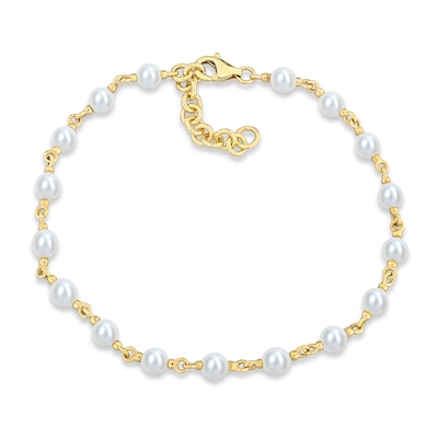 3.5-4.0mm Freshwater Cultured Pearl Station Bracelet in 10K Gold-7.25”