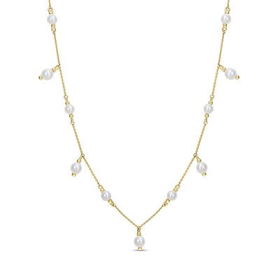 3.5-4.0mm Freshwater Cultured Pearl Dangle Station Necklace in 10K Gold – 18”