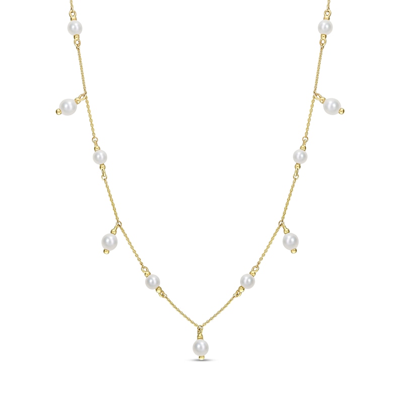 3.5-4.0mm Freshwater Cultured Pearl Dangle Station Necklace in 10K Gold – 18”