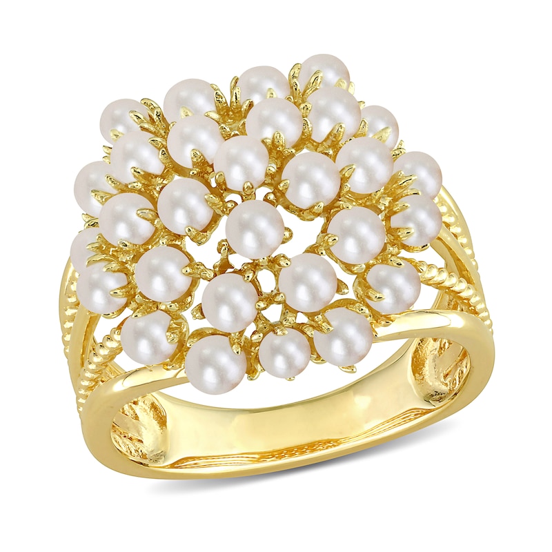 2.0-3.0 Freshwater Cultured Pearl Cluster Ring in Sterling Silver with Yellow Rhodium Plate|Peoples Jewellers
