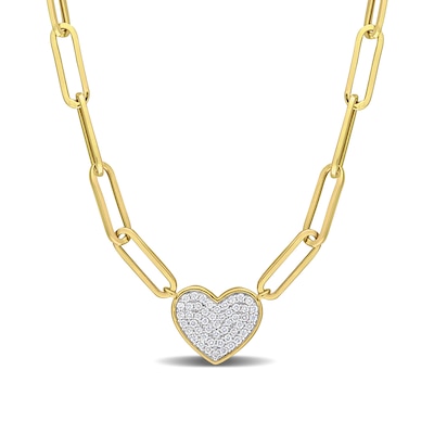 0.39 CT. T.W. Multi-Diamond Heart Paper Clip Chain Necklace in 14K Gold - 18”