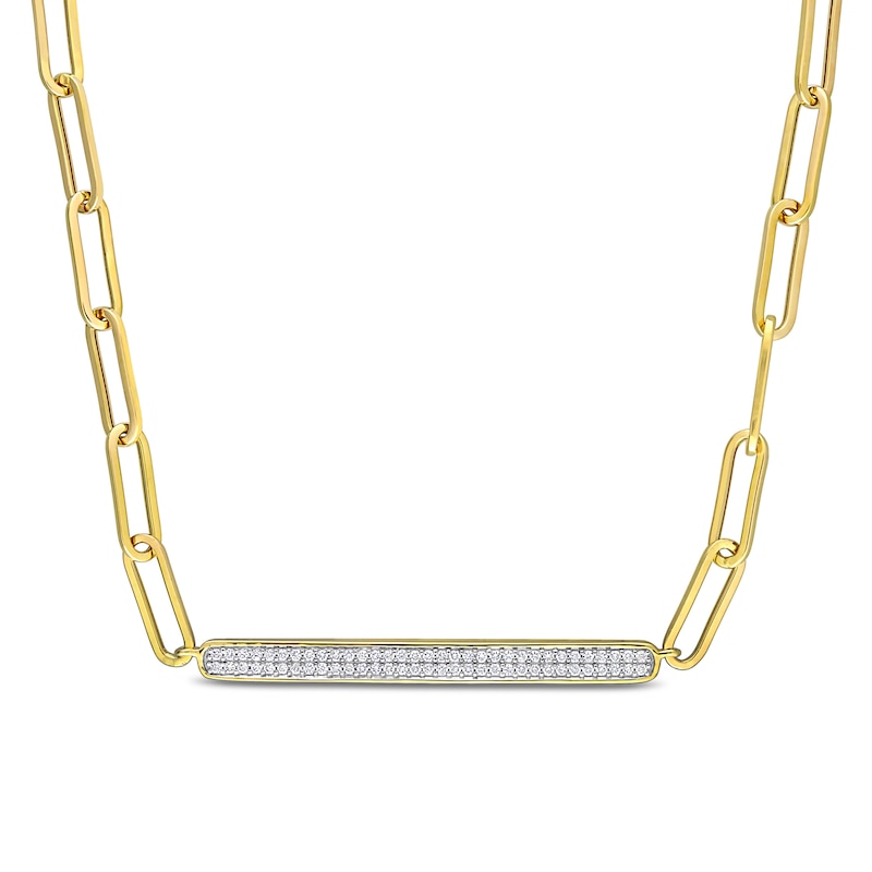 0.39 CT. T.W. Multi-Diamond Bar Paper Clip Chain Necklace in 14K Gold - 18”|Peoples Jewellers