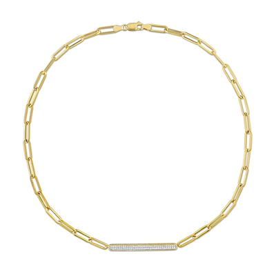 0.39 CT. T.W. Multi-Diamond Bar Paper Clip Chain Necklace in 14K Gold - 18”