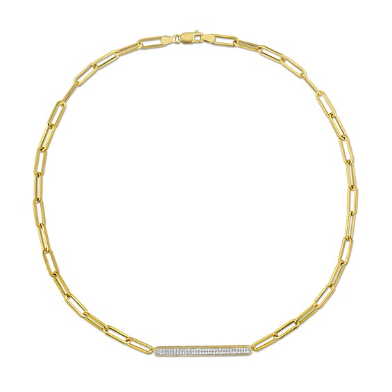 0.39 CT. T.W. Multi-Diamond Bar Paper Clip Chain Necklace in 14K Gold - 18”